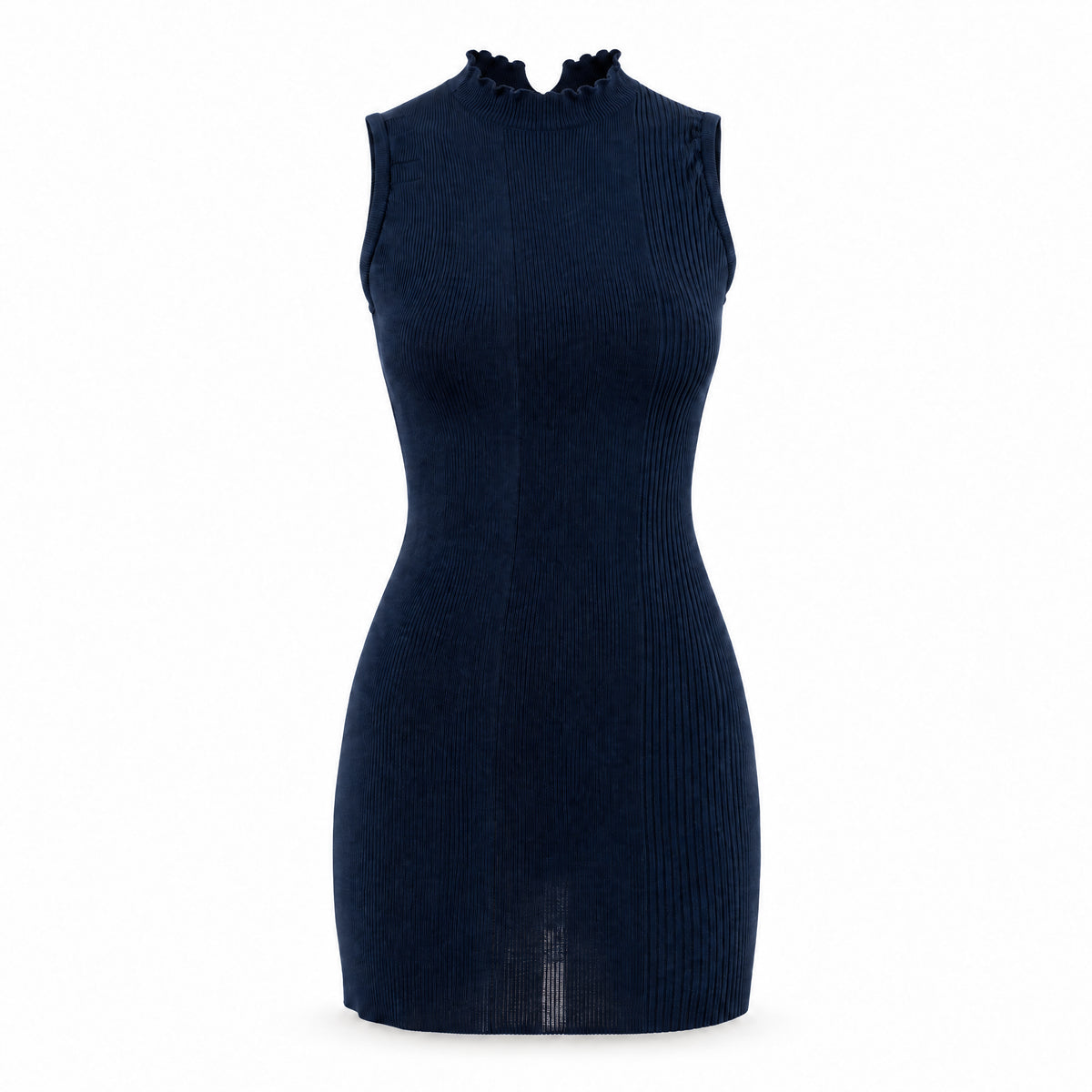 STANDISH. Drian Mini Dress in Ink Navy, a knit mini dress, front view #color_ink navy