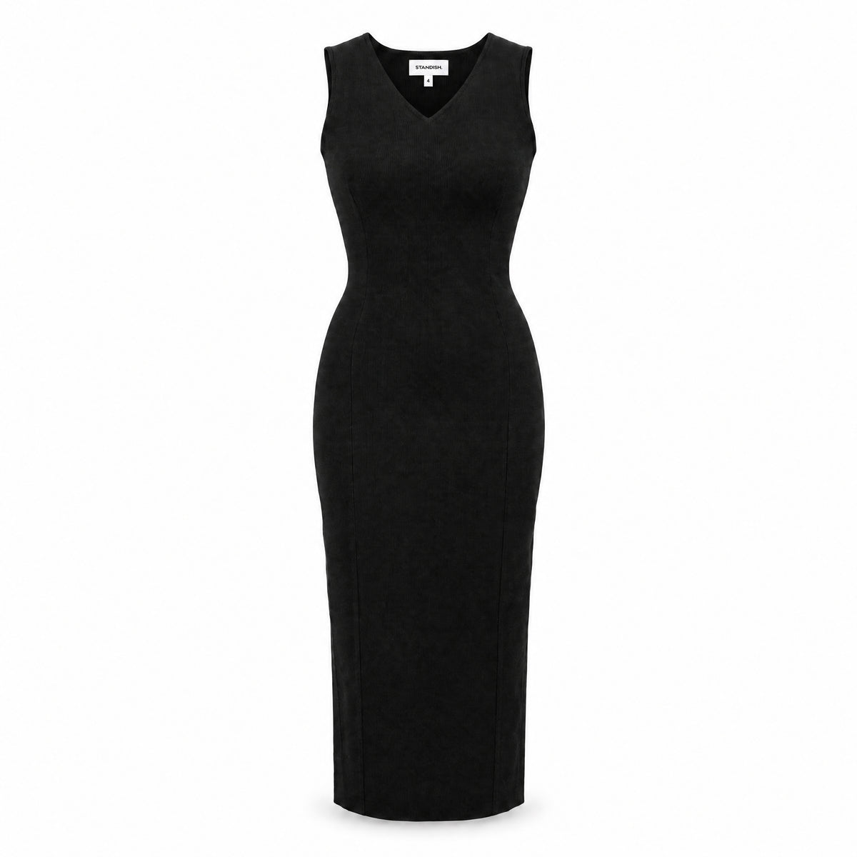 STANDISH. Evie Dress in Carbon Black, a knit dress, front view #color_carbon black