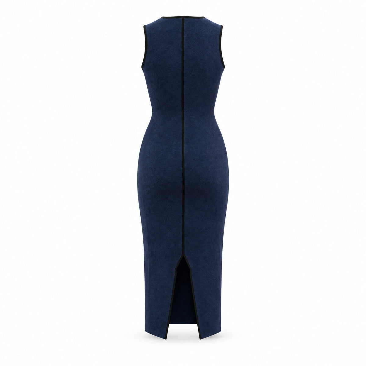 STANDISH. Evie Dress in Ink Navy, a knit dress, back view #color_ink navy