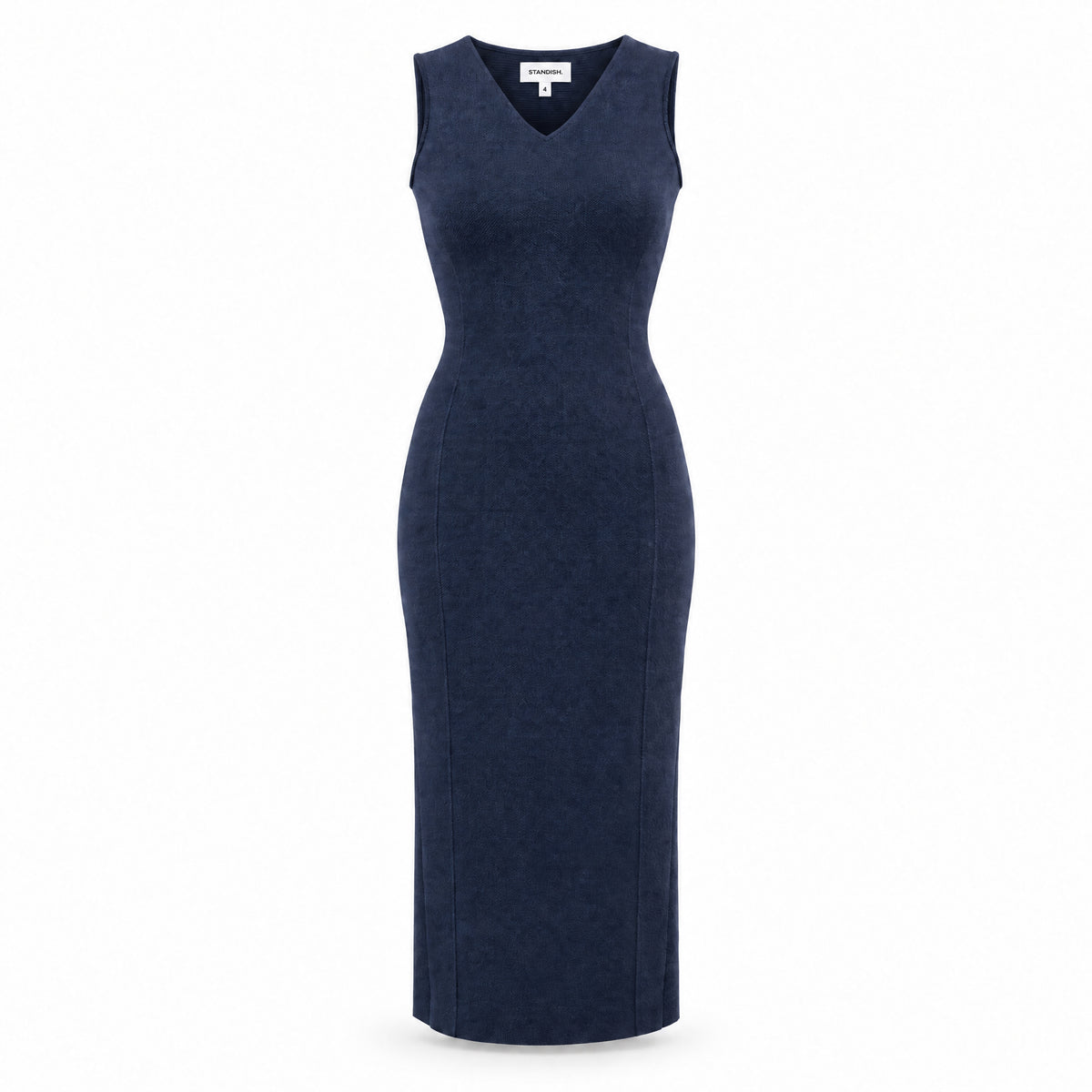 STANDISH. Evie Dress in Ink Navy, a knit dress, front view #color_ink navy
