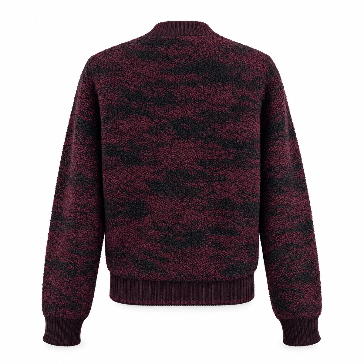 STANDISH. Julie Cardigan in Nocturne Magenta/Carbon Black Jacquard, a knit cardigan, back view #color_nocturne magenta/carbon black jacquard
