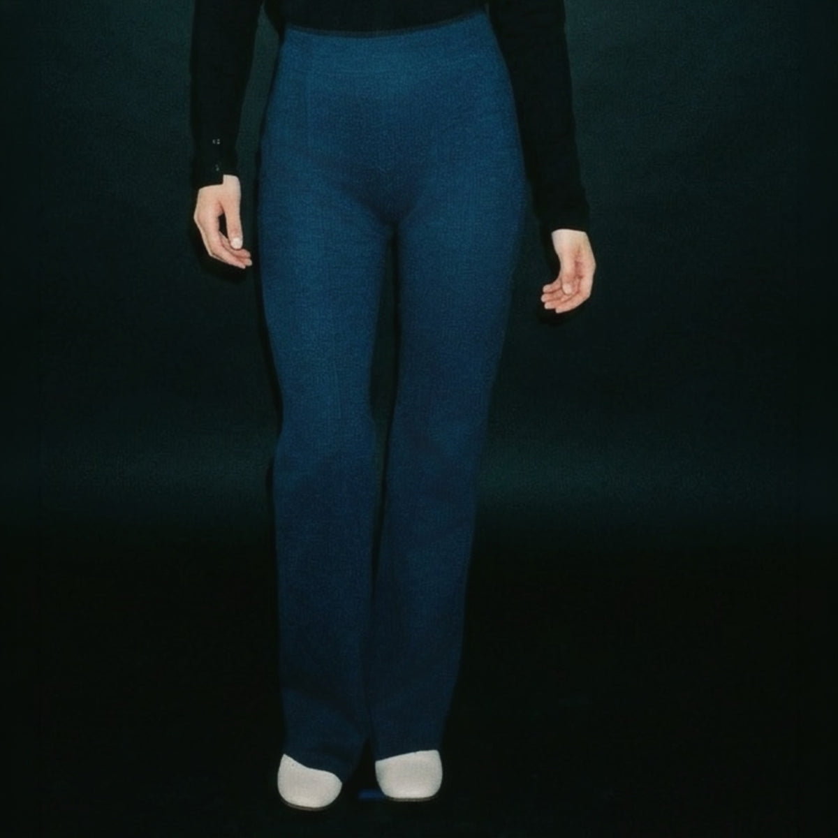STANDISH. Lola Pant in Ink Navy, a knit pant, styled editorial shot alternate #color_ink navy