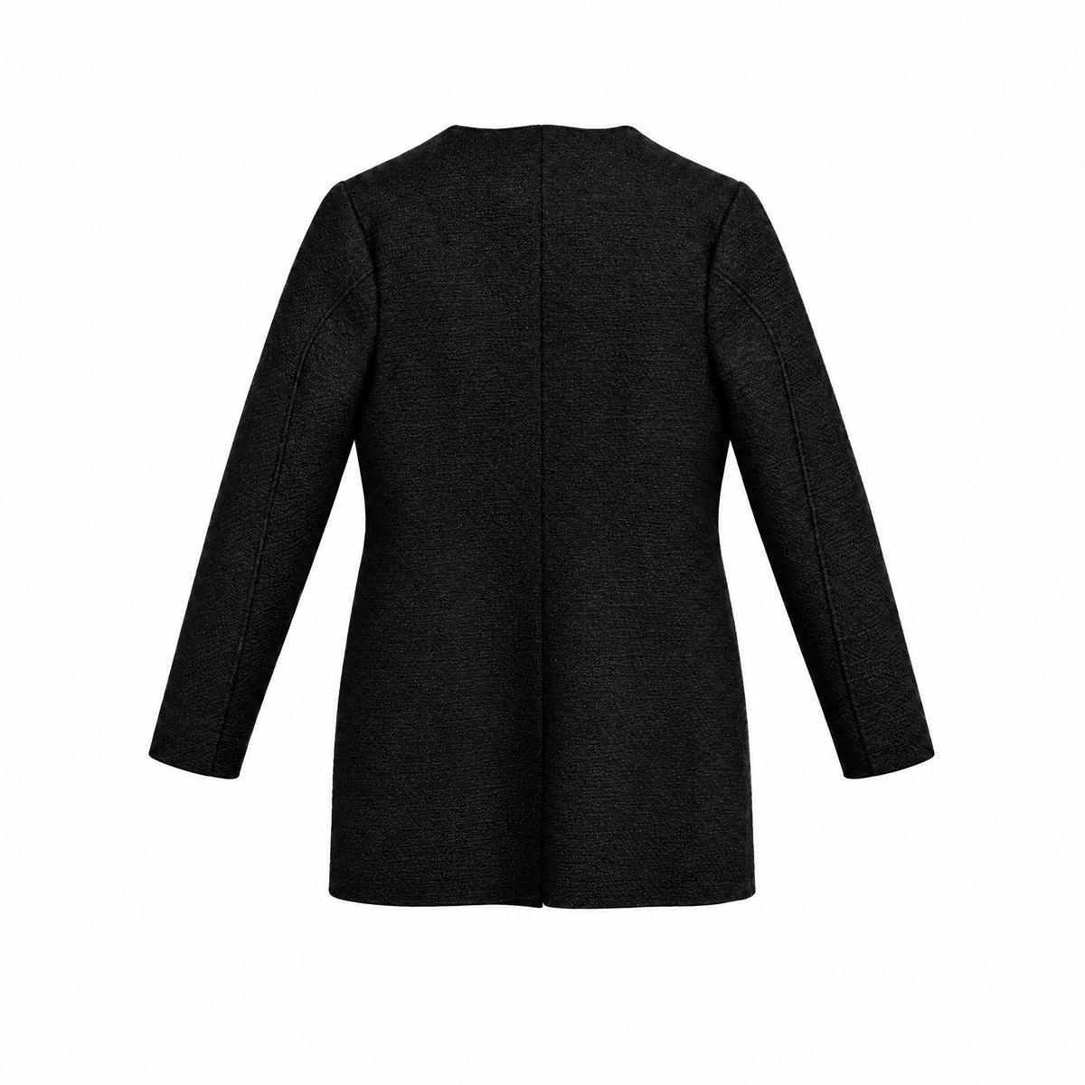 STANDISH. Dolores Blazer in Carbon Black, a knit blazer, back view #color_carbon black