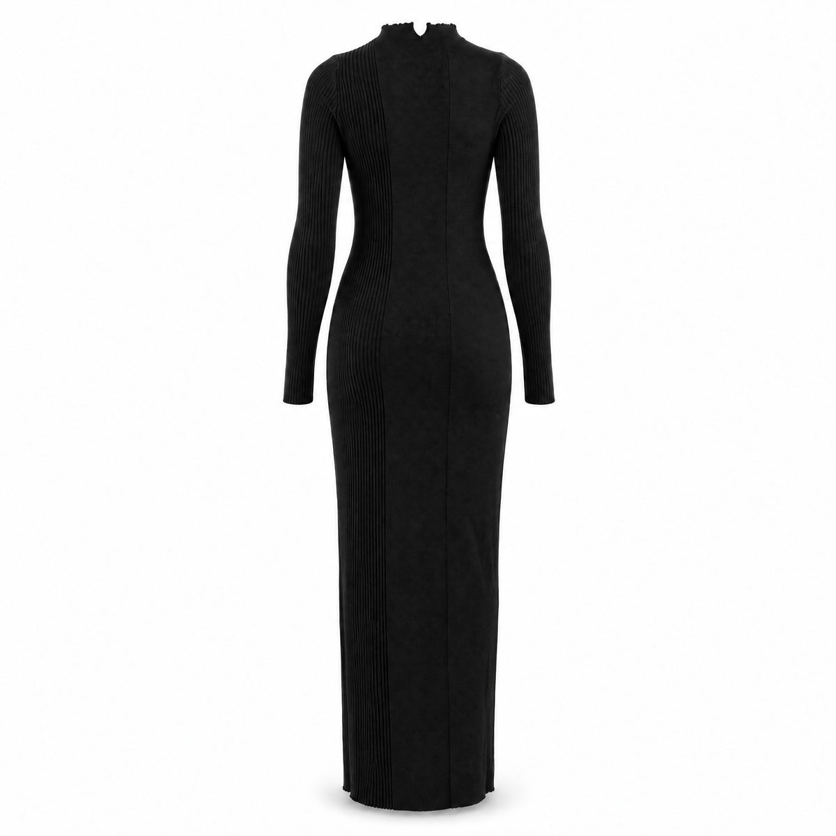 STANDISH. Doreen Maxi Dress in Carbon Black, a knit maxi dress, back view #color_carbon black