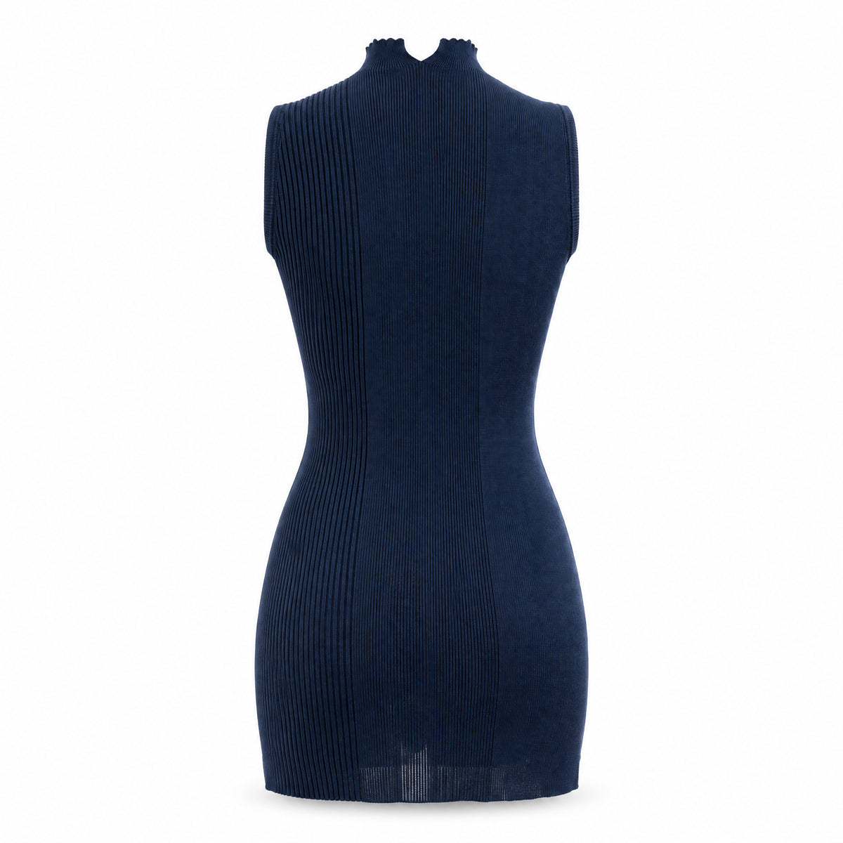 STANDISH. Drian Mini Dress in Ink Navy, a knit mini dress, back view #color_ink navy