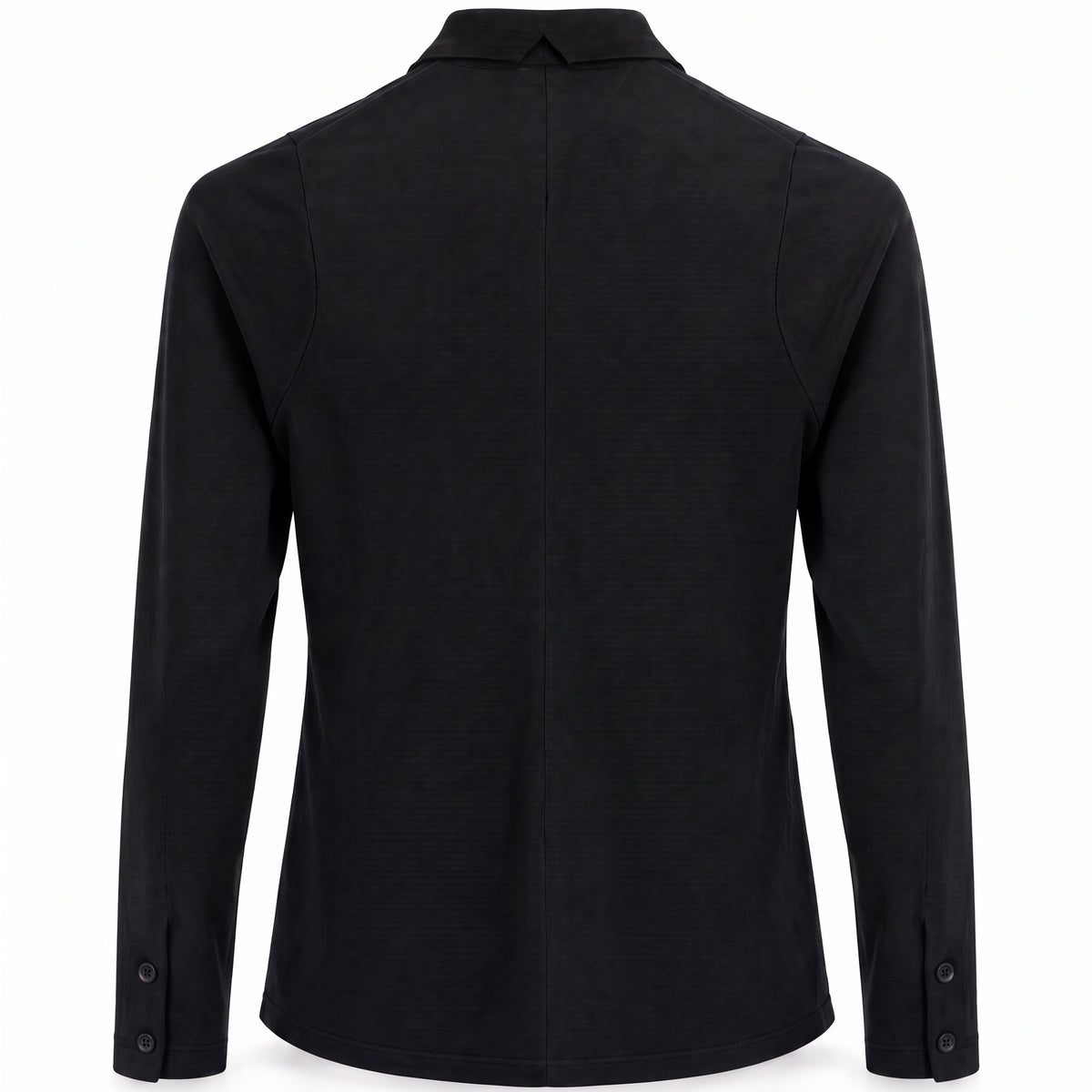 STANDISH. Gail Shirt in Carbon Black, a knit shirt, back view #color_carbon black