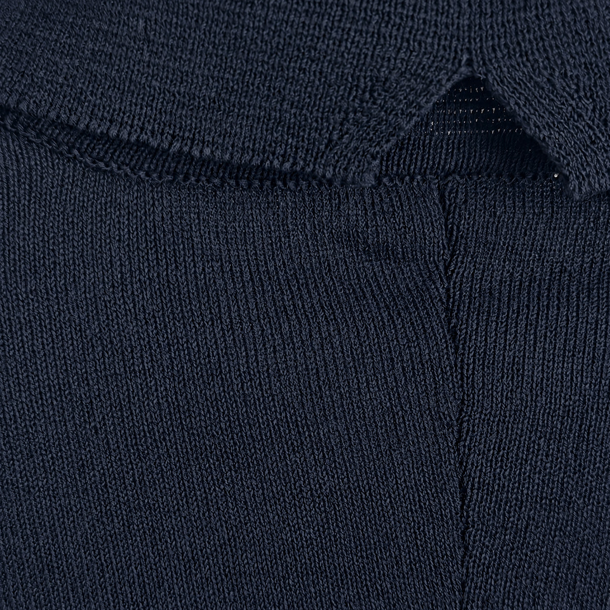 STANDISH. Gail Shirt in Midnight Navy, close-up of the Organic Italian cotton knit collar #color_midnight navy