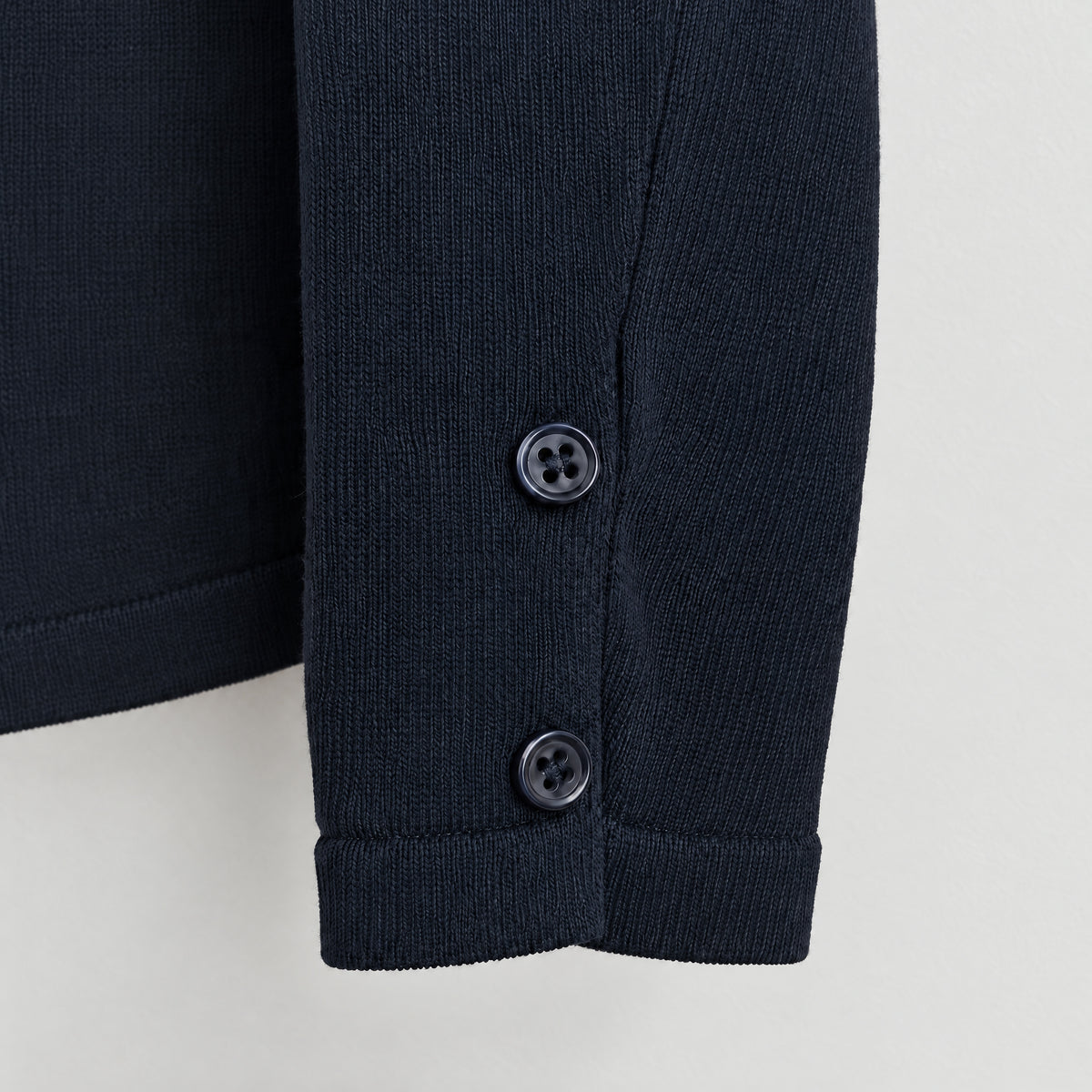 STANDISH. Gail Shirt in Midnight Navy, close-up of the Organic Italian cotton knit cuff #color_midnight navy