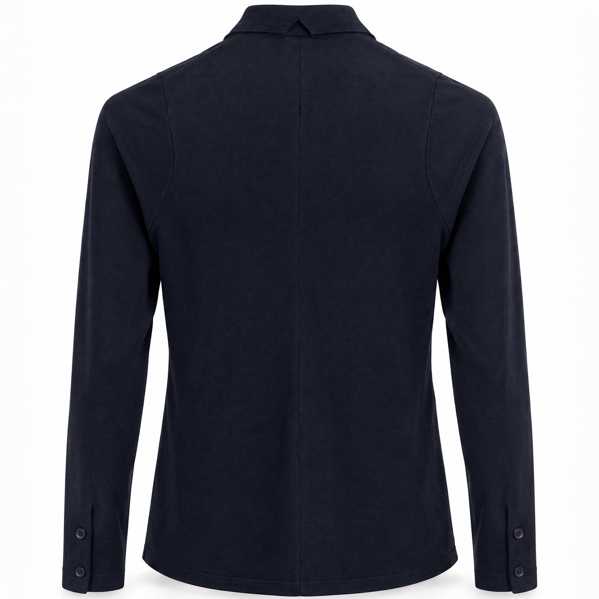 STANDISH. Gail Shirt in Midnight Navy, a knit shirt, back view #color_midnight navy