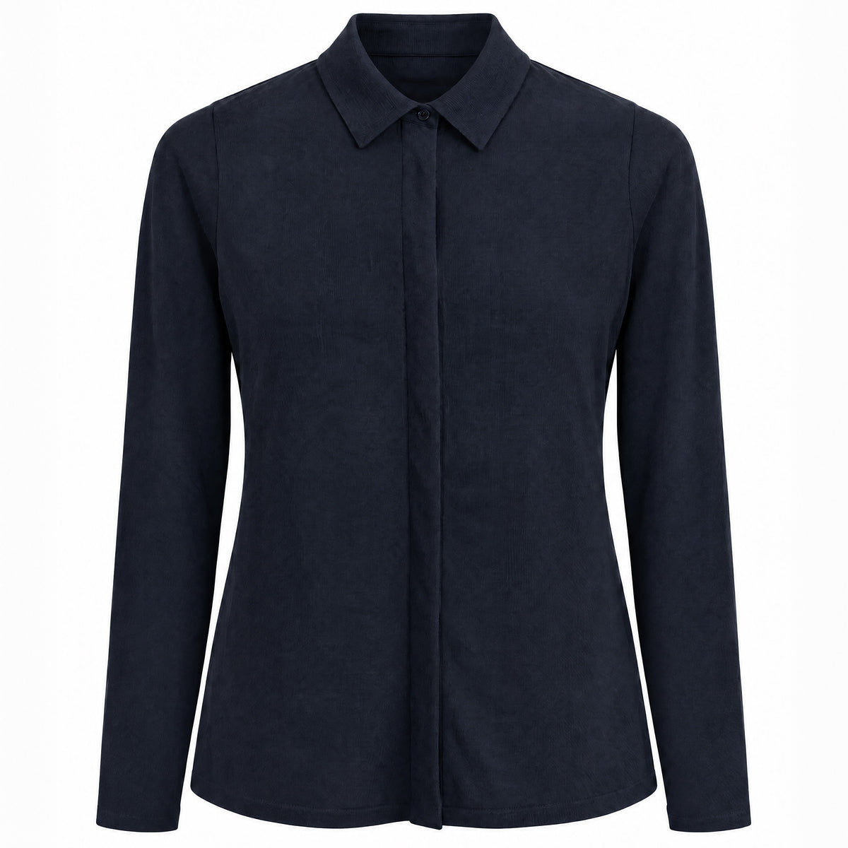 STANDISH. Gail Shirt in Midnight Navy, a knit shirt, front view #color_midnight navy
