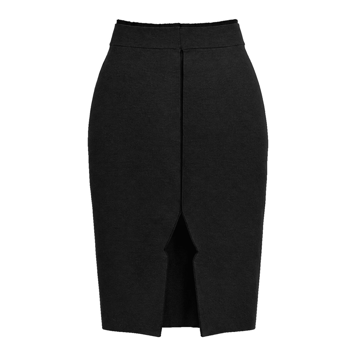 STANDISH. Mickey Skirt in Carbon Black, a knit skirt, back view #color_carbon black