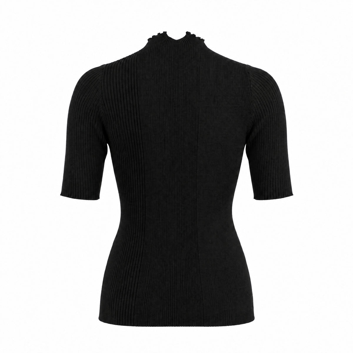 STANDISH. Rhea Top in Carbon Black, a knit top, back view #color_carbon black