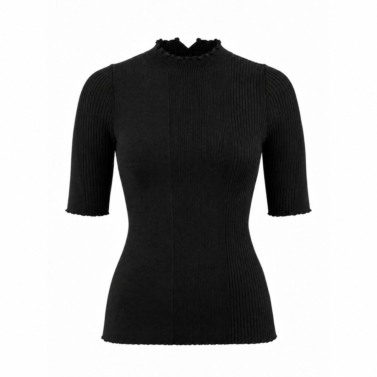 STANDISH. Rhea Top in Carbon Black, a knit top, front view #color_carbon black
