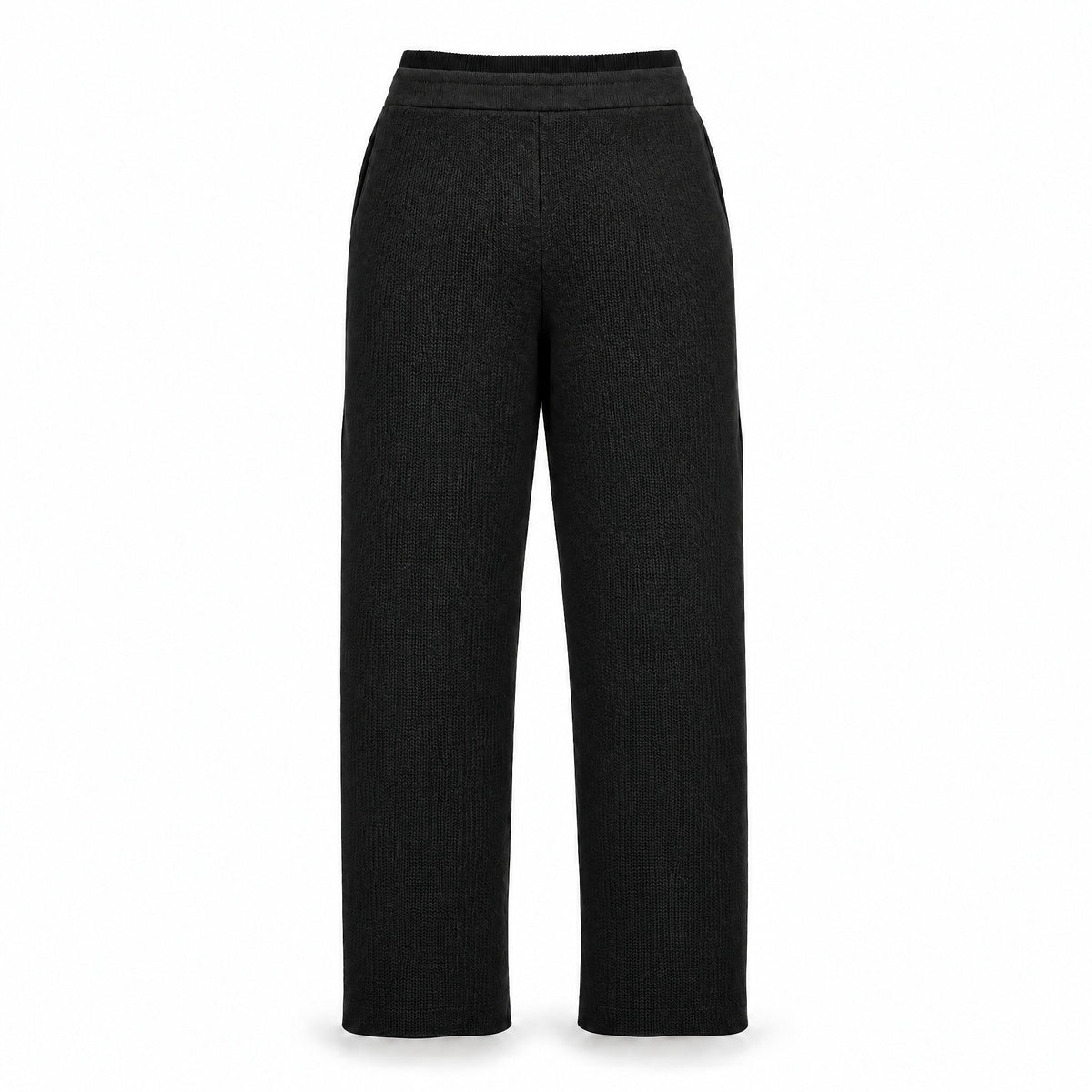 STANDISH. Suzy Track Pant in Carbon Black, a knit track pant, back view #color_carbon black